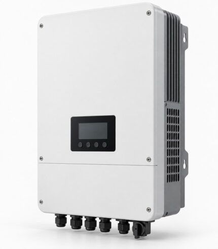 A 8kW hybrid solar inverter, wall-mounted style unit, shown from a three-quarter angle as an extra gallery view