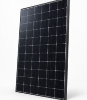black monocrystalline solar panel 450W shown as a clean studio product photo