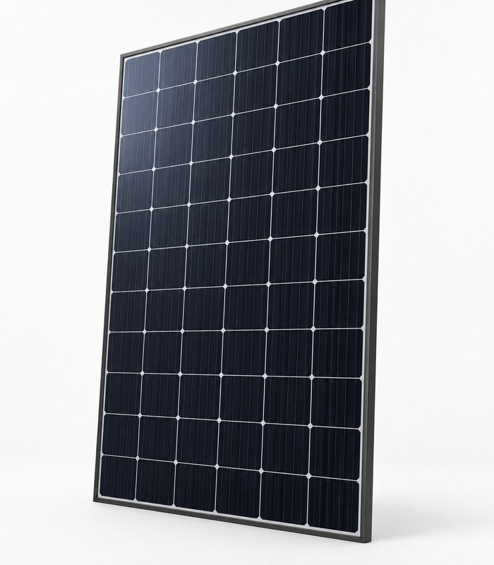 blue-tinted monocrystalline solar panel 450W shown as a clean studio product photo