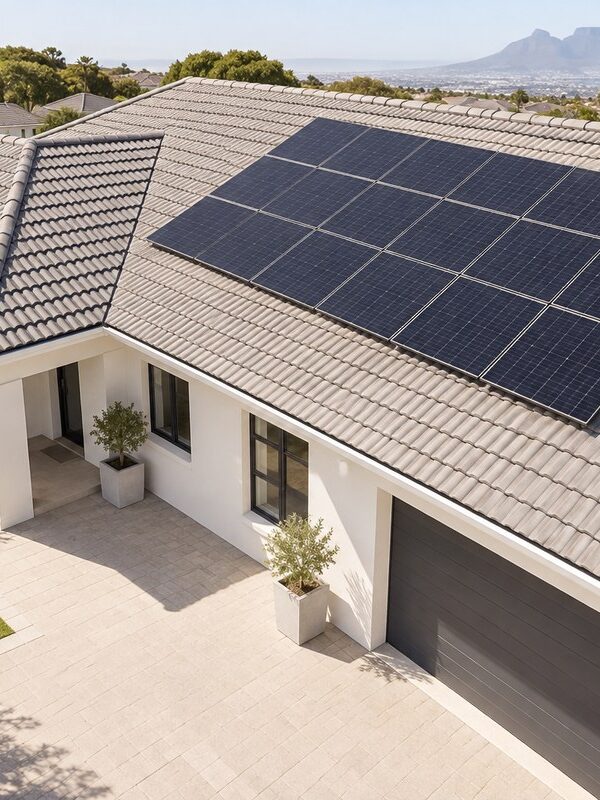 completed residential backup power installation with solar panels on a suburban South African home roof