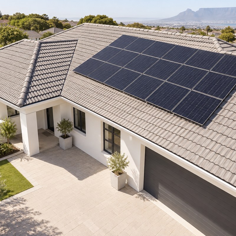 completed residential backup power installation with solar panels on a suburban South African home roof