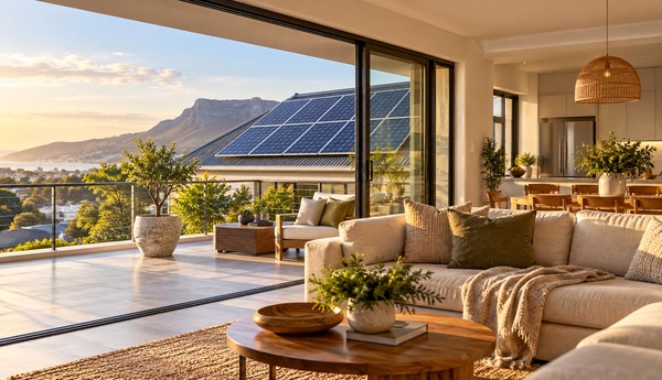 completed rooftop solar panel installation on a modern South African home showing roof condition and support