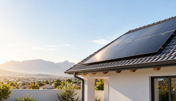 completed South African residential rooftop solar panel installation with roof structure visible