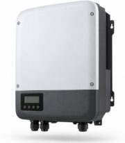 Grid tie solar inverter 5kW, front three-quarter view, on a white studio background