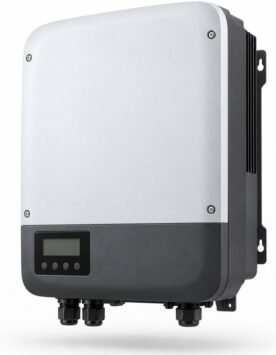 Grid tie solar inverter 5kW, front three-quarter view, on a white studio background