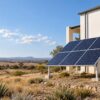 ground-level view of solar panels installed on a rural South African property with mounting structure visible