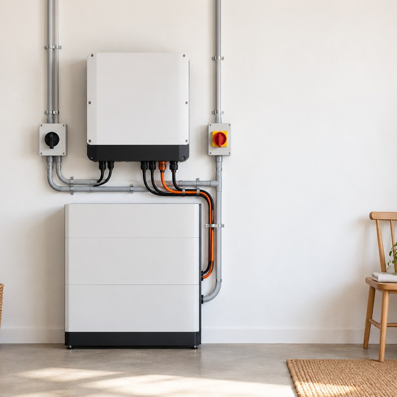 neat indoor inverter and battery backup system installed on a clean white wall
