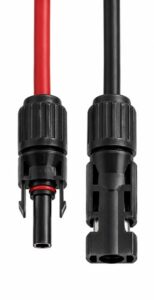 pair of MC4-style solar cable connectors with red and black cables