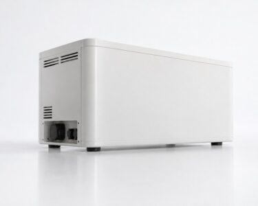 rear three-quarter studio view of a generic stackable 5kWh home battery module