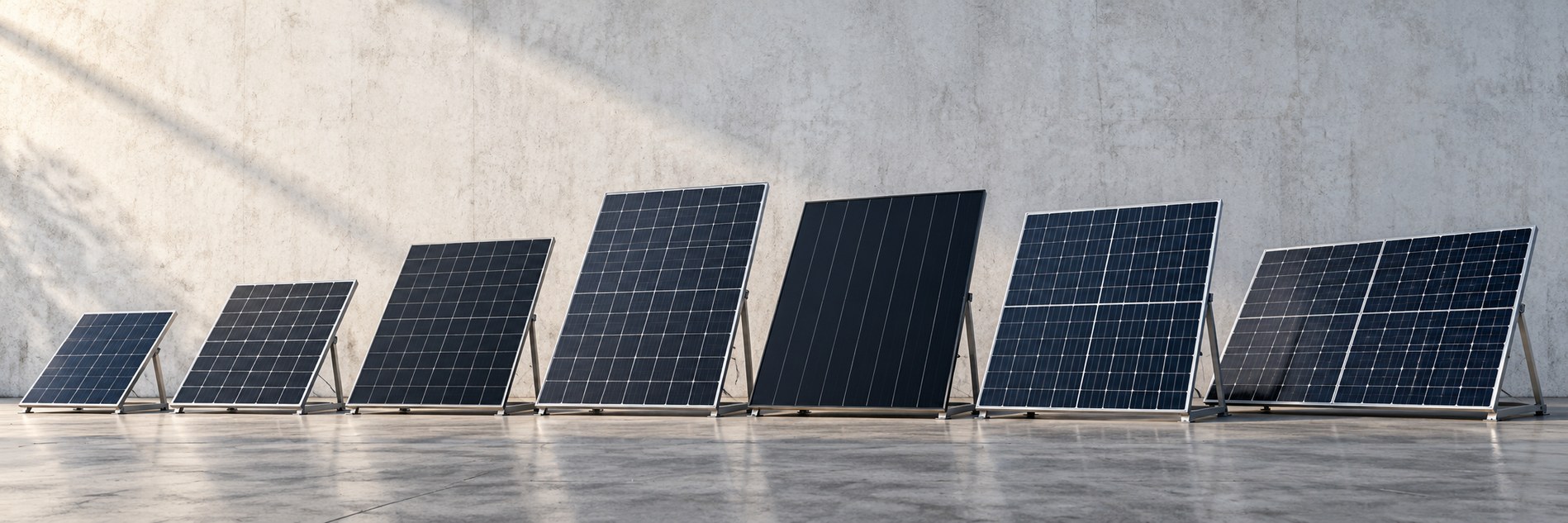 row of solar panels displayed for a solar panels product category