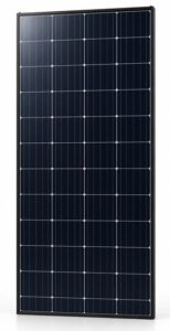 single monocrystalline solar panel shown upright as a catalogue product