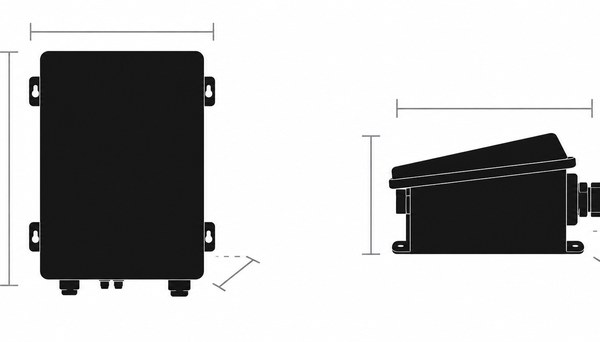 solar product size and packaging guideline diagram with battery and isolator silhouettes