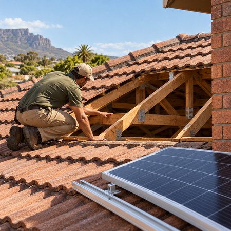 South African home roof structure being inspected for solar panel load readiness