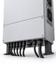Three Phase Inverter 15kW, close detail of the bottom connection panel with DC and AC terminals