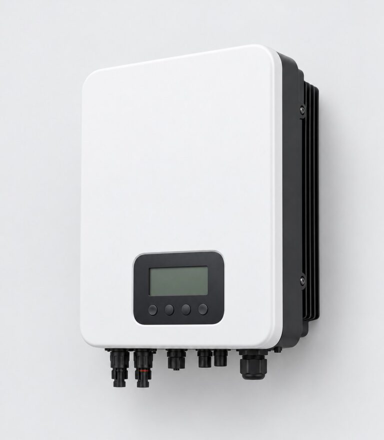 unbranded 5kW single phase hybrid solar inverter shown as the main product on a clean studio background