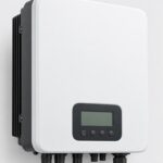 Single phase 5kW hybrid solar inverter, white wall-mount unit with blank LCD display, unbranded