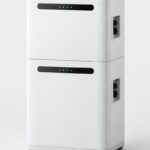 Stackable white wall-mounted home lithium battery 5kWh, generic and unbranded, studio product shot