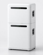Stackable white wall-mounted home lithium battery 5kWh, generic and unbranded, studio product shot