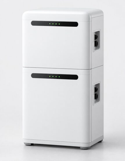 Stackable white wall-mounted home lithium battery 5kWh, generic and unbranded, studio product shot